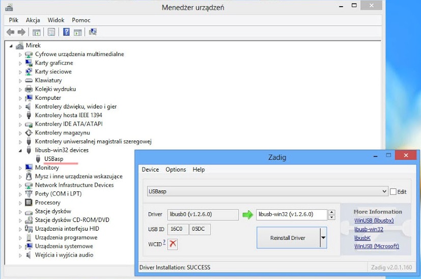 بررسی نصب درست پروگرامر USBASP در پنجره Device Manager